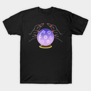 Roll for Your Fate - Polyhedral Dice Crystal Ball White Line Art T-Shirt